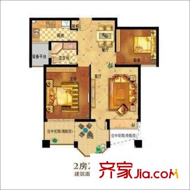 古巷二村戶型圖戶型圖 2室2廳1衛(wèi)1廚