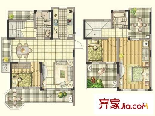 華園四季戶(hù)型圖C1復(fù)式 3室2廳2衛(wèi)1廚