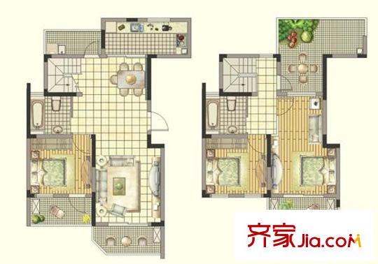 華園四季戶(hù)型圖B1復(fù)式 3室2廳2衛(wèi)1廚