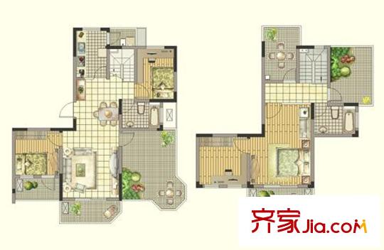 華園四季戶(hù)型圖D1復(fù)式 3室2廳2衛(wèi)1廚