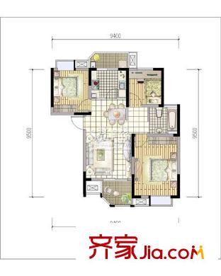 華園四季戶型圖華園戶型C2 3室2廳1衛(wèi)1廚