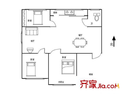 潤達(dá)新村二期戶型圖戶型圖 3室2廳1衛(wèi)1廚