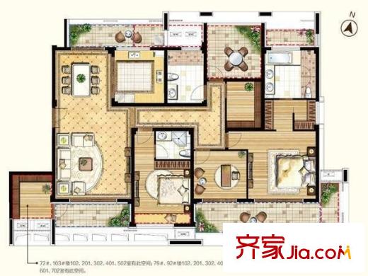 保利獨(dú)墅西岸住宅戶型圖戶型圖 2室2廳2衛(wèi)1廚