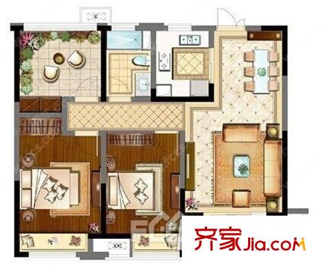 保利獨(dú)墅西岸住宅戶型圖戶型圖 2室1廳1衛(wèi)1廚