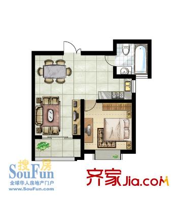新康花園六期戶(hù)型圖戶(hù)型A 1室1廳1衛(wèi)1廚