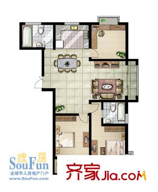 新康花園六期戶(hù)型圖戶(hù)型E 3室2廳2衛(wèi)1廚