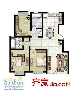 新康花園六期戶(hù)型圖戶(hù)型D 3室2廳2衛(wèi)1廚