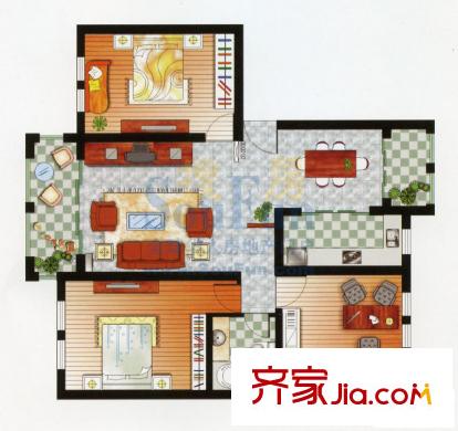 棕櫚灣山莊戶型圖G1 3室2廳1衛(wèi)1廚
