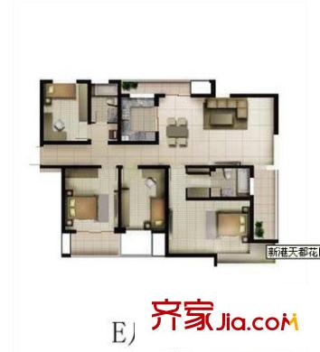 新地國際公寓二期戶型圖 戶型圖 4室2廳2衛(wèi)1廚