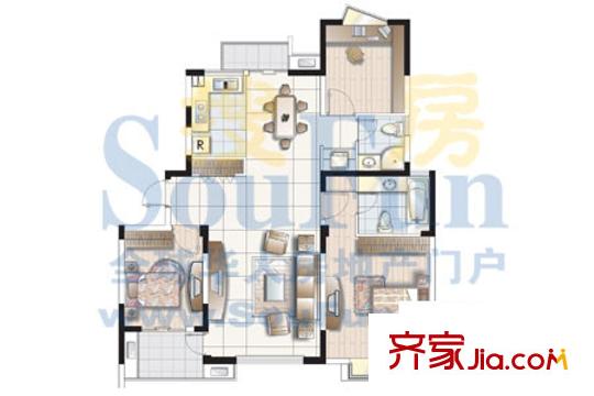 名馨花園戶(hù)型圖3居室 3室2廳2衛(wèi)1廚