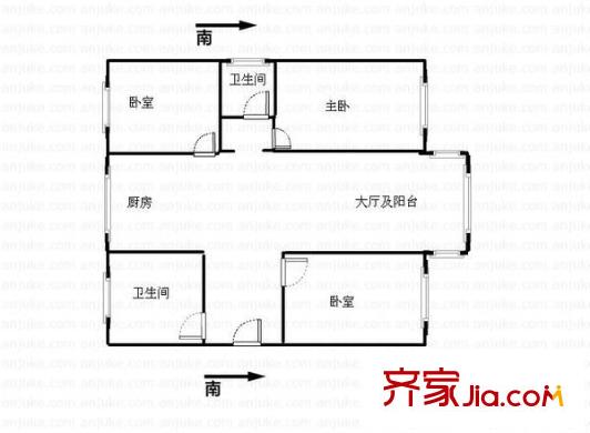 華通花園戶型圖戶型圖 3室2廳2衛(wèi)1廚