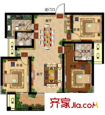 君悅半島戶型圖29#30#31#32#高層偶數(shù)層B戶型 3室2廳2衛(wèi)1廚