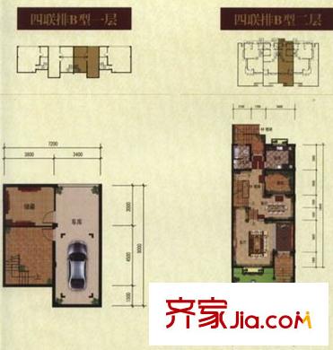 君悅半島戶型圖四聯(lián)排別墅B戶型 