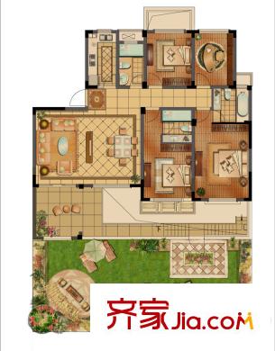 泰和郡戶型圖二期電梯洋房1F 4室2廳2衛(wèi)1廚