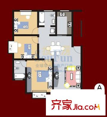 吳風(fēng)雅苑戶型圖A型 3室2廳2衛(wèi)