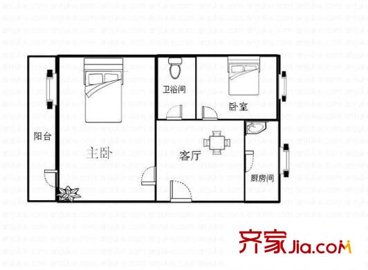 埭寶園戶型圖戶型圖 2室1廳1衛(wèi)1廚