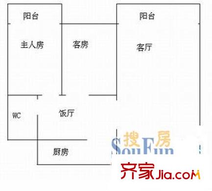 紅旗新村戶型圖戶型圖 2室2廳1衛(wèi)1廚