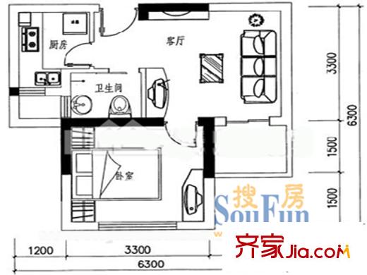 埭寶園戶型圖戶型圖 1室1廳1衛(wèi)1廚