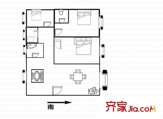 埭寶園戶型圖戶型圖 3室2廳2衛(wèi)1廚