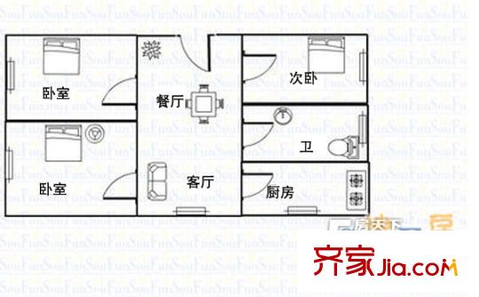 安橋新村戶型圖戶型圖 3室2廳1衛(wèi)1廚
