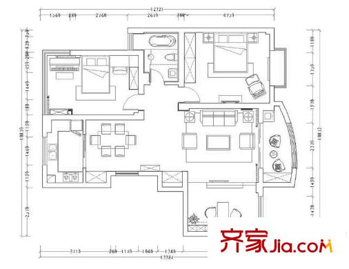 金運花園戶型圖戶型圖 2室2廳1衛(wèi)1廚