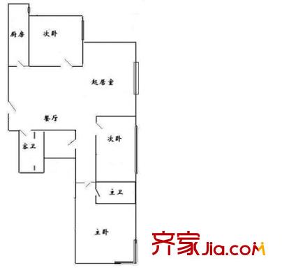 榮盛青年公寓戶型圖戶型圖 3室1廳2衛(wèi)1廚