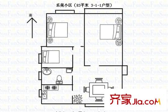 樂(lè)苑小區(qū)戶(hù)型圖戶(hù)型圖 3室1廳1衛(wèi)1廚