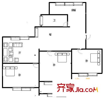 娛苑新村戶型圖戶型圖 3室2廳1衛(wèi)1廚
