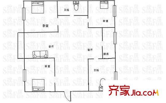 新盛花園(勝浦)戶型圖戶型圖 3室2廳2衛(wèi)1廚