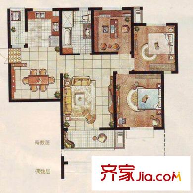 中惠晨曦馨苑三期戶型圖24#高層C戶型 3室2廳1衛(wèi)1廚