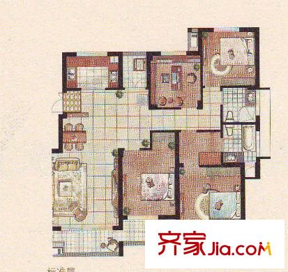 中惠晨曦馨苑三期戶型圖12、13#電梯洋房F-2戶型 4室2廳2衛(wèi)1廚