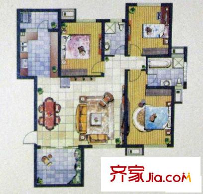 中惠晨曦馨苑二期戶型圖2#D2戶型 3室2廳2衛(wèi)1廚