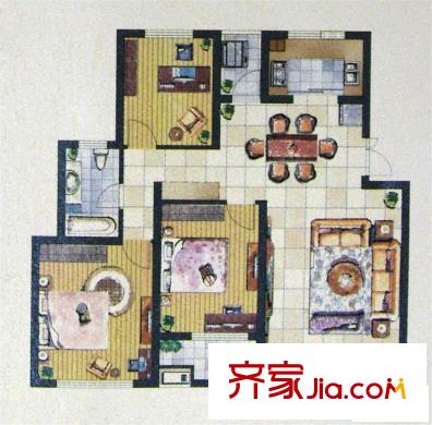 中惠晨曦馨苑二期戶型圖2號樓B2戶型 3室2廳1衛(wèi)1廚