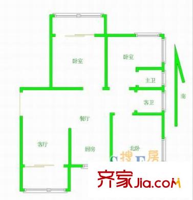 凱悅大廈公寓戶型圖戶型圖 3室2廳2衛(wèi)1廚