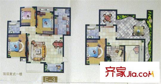 中惠晨曦馨苑二期戶型圖9號樓E3戶型 4室2廳2衛(wèi)1廚
