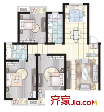 大觀名園三期戶型圖E1戶型 3室2廳2衛(wèi)1廚