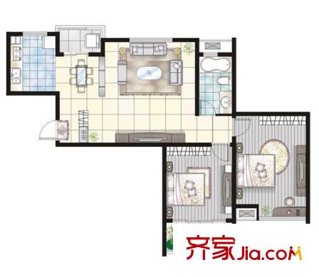 大觀名園三期戶型圖J2戶型 2室2廳1衛(wèi)1廚
