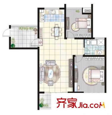 大觀名園三期戶型圖J3-2戶型 2室2廳1衛(wèi)1廚