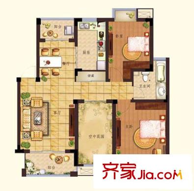 華美福邸戶型圖11#D戶型 2室2廳1衛(wèi)1廚