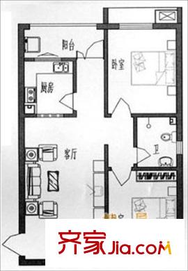 東城郡戶型圖戶型圖 2室1廳1衛(wèi)1廚