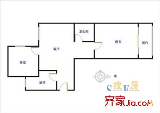 東城郡戶型圖戶型圖 2室1廳1衛(wèi)1廚