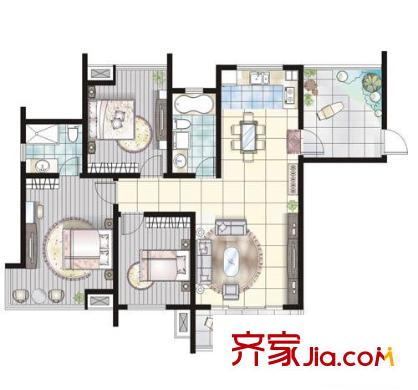 大觀名園三期戶型圖L2戶型 3室2廳2衛(wèi)1廚