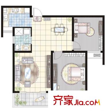 大觀名園三期戶型圖I戶型 2室2廳1衛(wèi)1廚