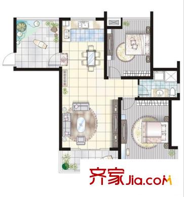 大觀名園三期戶型圖J3戶型 2室2廳1衛(wèi)1廚