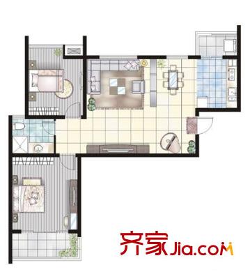 大觀名園三期戶型圖J4戶型 2室2廳1衛(wèi)1廚