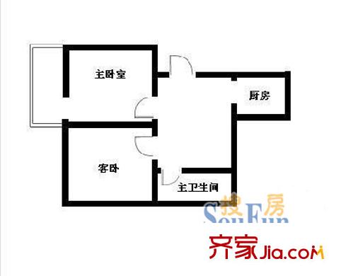 新天地家園戶型圖戶型圖 2室1廳1衛(wèi)1廚
