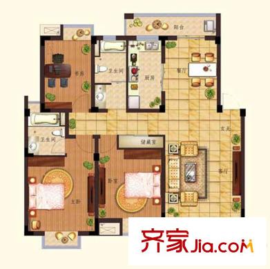 華美福邸戶型圖戶型圖 3室2廳2衛(wèi)1廚