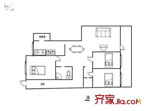 東城郡戶型圖戶型圖 3室2廳1衛(wèi)1廚