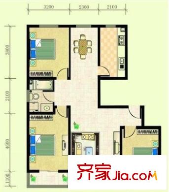 錦和加州戶型圖戶型圖 3室2廳1衛(wèi)1廚