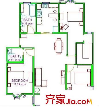 胥香園戶型圖戶型圖 3室2廳2衛(wèi)1廚